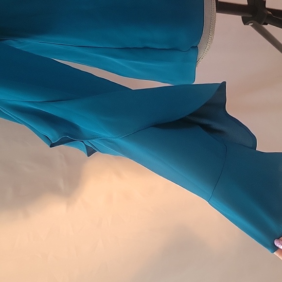 INC International Concepts Teal Blue V-Neck Blouse with Ruffled Sleeves, Size: S - Picture 2 of 10